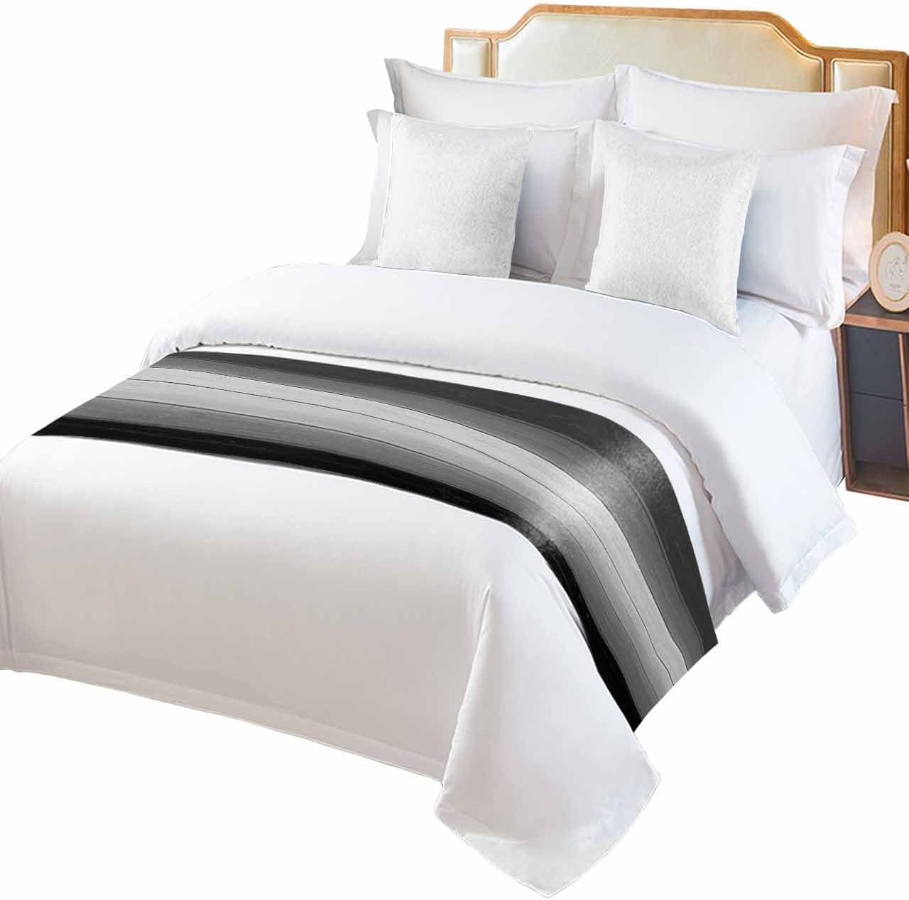 Yukro Gradient Bed Runner Scarf, Black and White Grey Gradient Wood Grain Vintage Farmhouse Twin Bed Scarf Runner, No Fading Decorative Bedding Scarf for Bedroom Hotels Homes and Guestrooms