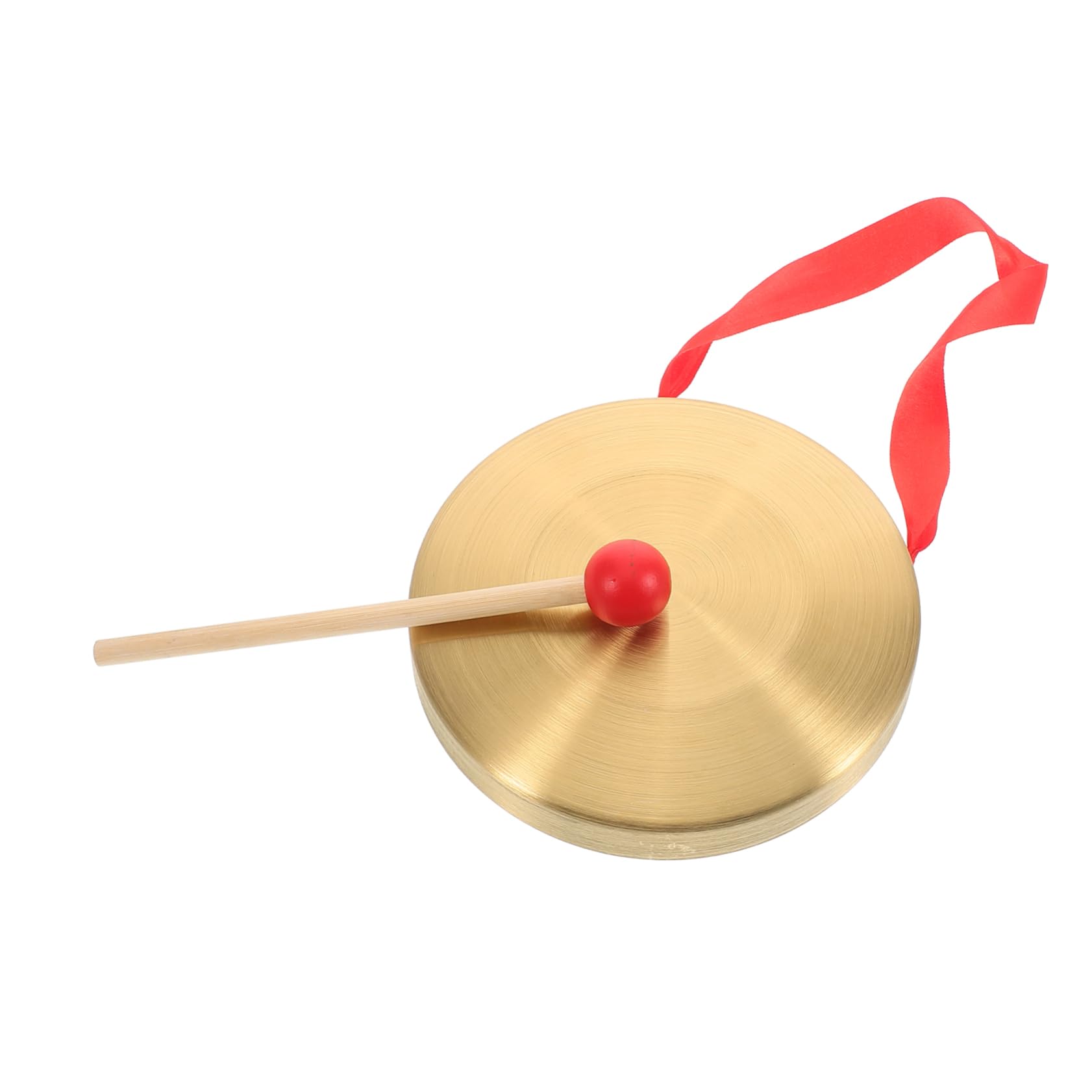 Gong cinese in ottone con martelletto in legno e nastro decorativo, strumento a percussione for matrimoni, celebrazioni e gruppi di musica etnica. N. 1018