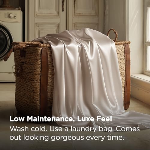 Image of Bedsure Beige Satin Sheets Queen Size, Soft Silky Bedsheet for Hair & Skin