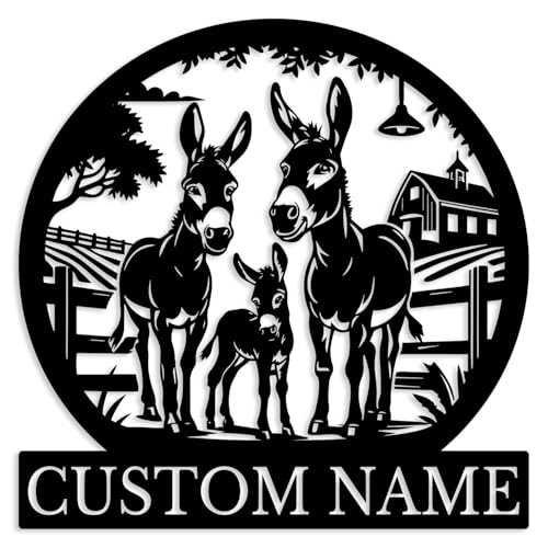 Custom Donkey Metal Sign, Personalized Farm Name Sign, Donkey Family