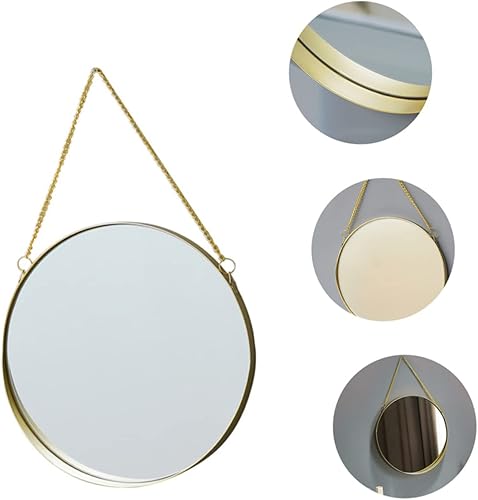 Miniatura 5 de minkissy Espejo de pared decoración de estilo hierro maquillaje para el hogar decoración de metal espejo de vestidor redondo dorado colgante nórdico