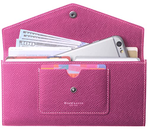 Borgasets Women's Wallet Leather Rfid Ultra Thin Envelope Purse Travel Clutch With Id Card Holder And Phone Pocket (Crosshatch Rose) #TOP9