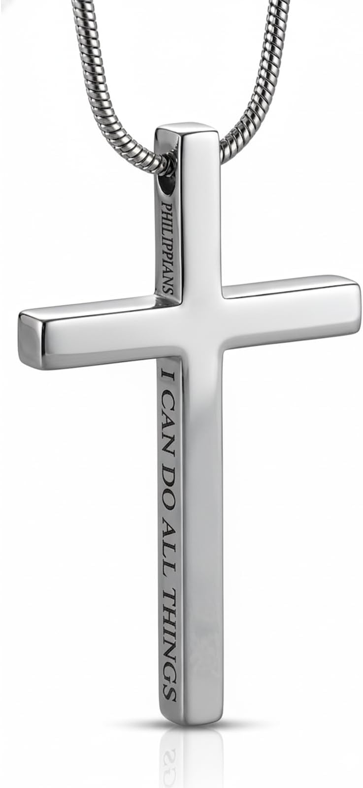 Philippians 4:13 Cross Necklace - I Can Do All Things Bible Verse Pendant - 316L Stainless Steel Christian Jewelry with 22” Chain