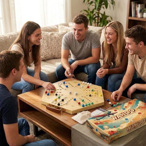 NRZSSN Large Folding Wooden Wahoo Board Game Set, 6 Player Wahoo Marble Game with Integrated Accessory Storage, Classic Fast Track Board Game for Family Gatherings and Adult Parties(Log) - Image 3