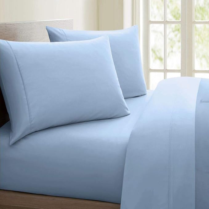 HNU 4 Piece Modern Light Blue Bed Sheets Full Size, 1000