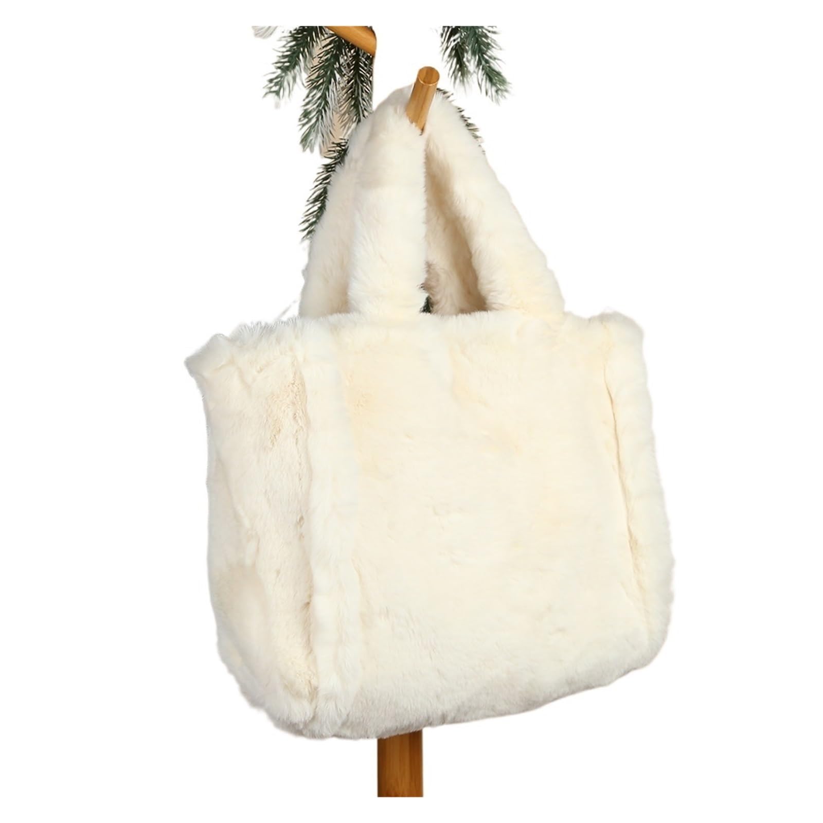 Mtksfdc Women's Beige Fluffy Bag Plush Tote Bag For Autumn Winter Furry Handbags Solid Color Chic Fuzzy Shopping Soft Fashion Shoulder Bag(,L)