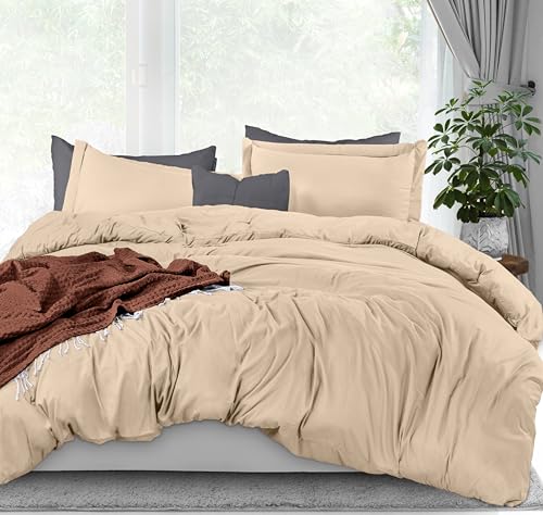 Utopia Bedding Duvet Cover King Size - 3 Piece with Zipper Closure - 1 Comforter Cover 104X90 Inches & 2 Pillow Shams 20X36 Inches (Beige) Comforter Not Included