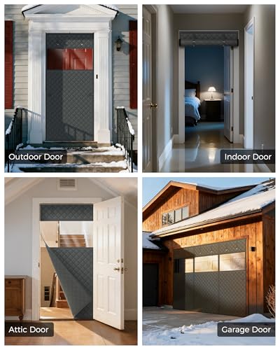 Image of Augblinds Thermal Insulated Door Curtain Fits Door Size 32 x 80 Inch, Oxford Cloth Thicken Cotton Fiber, Curtain Size 35 inch x 82 inch, Single Piece Screen Insulation Cover to Keep Warm, with Clear Windows