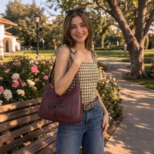 Image of Shoulder Bag for Women, Small Embossed Vegan Leather Hobo Purse | Elegant Crescent Shape Shoulder Purse with Top Handle, Adjustable Strap, Underarm Style for Daily Use, Travel & Gift Choice