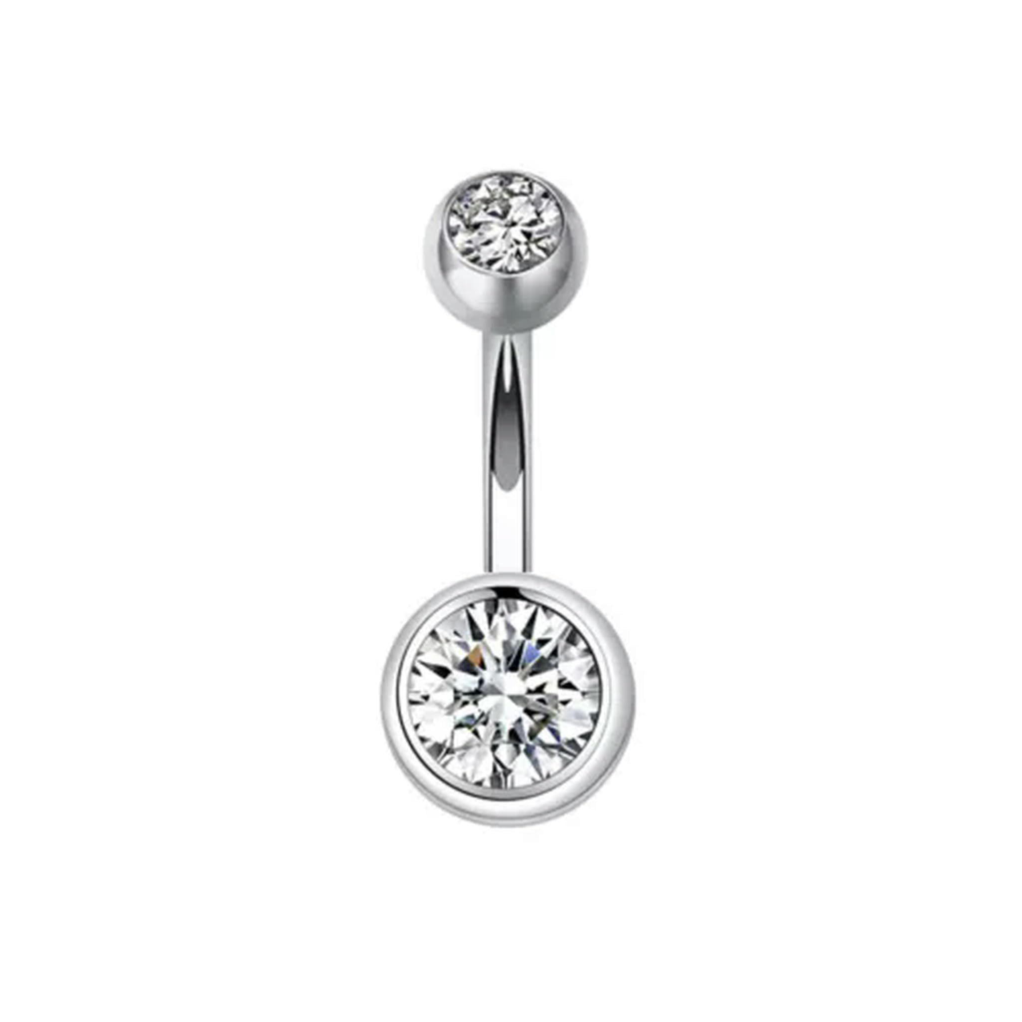 Piercing all'ombelico con Cristallo CZ e Sfera Rotonda in Argento Sterling 925 A1794-6mm-trasparente