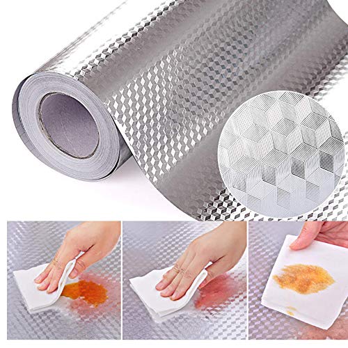 Kitchen-dream Papier Peint Aluminium Imperméable Auto-adhésif Papier Peint en Feuille dargent Cuisine Domicile décoration Autocollants muraux Anti-Huile pour Cuisine Armoire carrelage