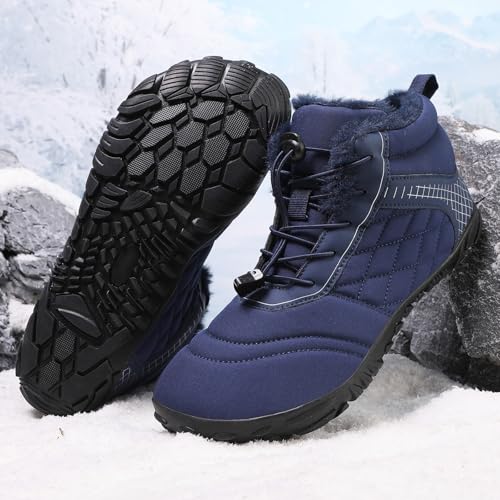 Image of Winter Footwear Barefoot Shoes Women Men Zero Drop Barefoot Hiking Boots Slip On Warm Waterproof Snow Boot Minimalist Wide Toe Ankle Booties Five Finger Hike Shoes Outdoor