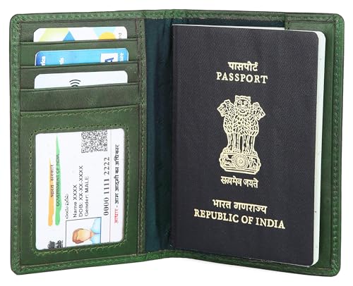 Image of WildHorn Customizable Leather Passport Cover /Case for Gifting | Engrave with Your Name, Company Name or Initials (Light Green Crunch)