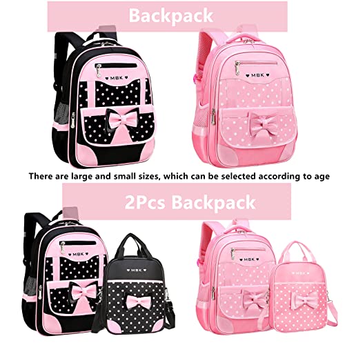 Lanshiya 2Pcs Princess Bow Girls Backpack 2-Piece Elementary School Bag Kids School Travel Bag Set #TOP6