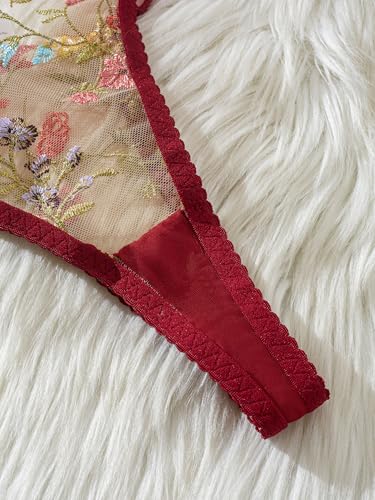 Image of Sexy Floral Embroidered Flower Mesh Underwire Push Up Lingerie Set