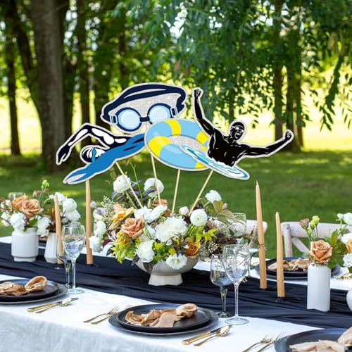 Image of Swimming Party Centerpieces Sticks,Swimming Theme Sports Theme Happy Birthday Table Toppers,Swim Team Party Decorations Supplies Photo Booth Props.Set of 16