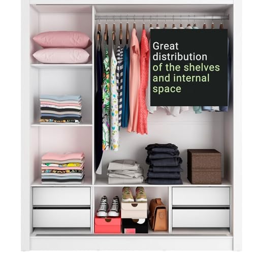 Image of Madesa 3 Sliding Doors Wardrobe Ample Storage Wooden Almirah 170 Cm with Shelves, Drawers and Hanging Units for Bedroom - White /Brown