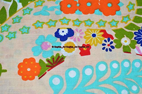 Image of Indian Hand-Block Printed Jaipuri Print Tropical Paisley Floral Ethnic Sanganer Kurti Print Cotton Fabric (Beige Paisley, 20 Yards)