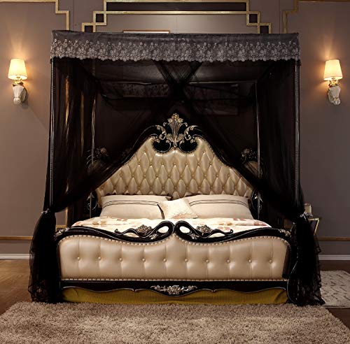 Nattey 4 Corners Post Canopy Bed Curtain for Girls & Adults- 4 Openings Bed Canopies -Bedroom Decoration Accessories(California King,Black) - Thumbnail 4