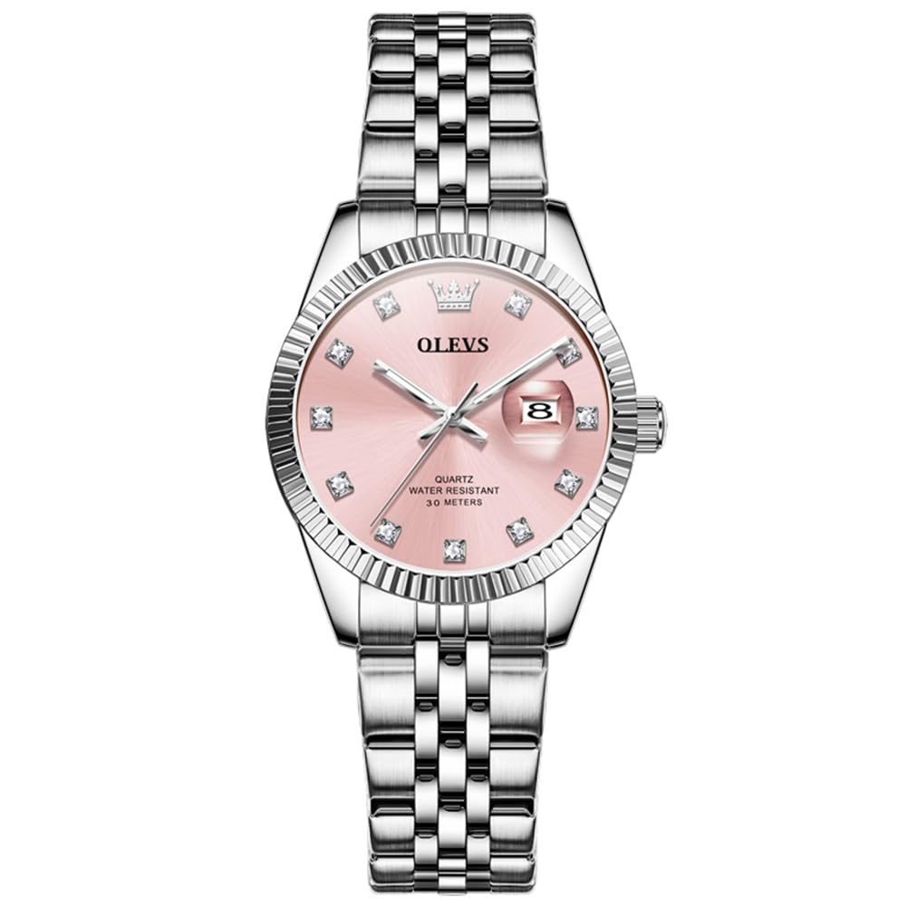 OLEVS Damenuhr Elegante Wasserdicht Klassische Frauen Uhr mit Quarzwerk, Modisches Design mit Datumsanzeige Leuchtzeiger Armbanduhr Damen Exquisites Design für Damen Schlicht Armbanduhren