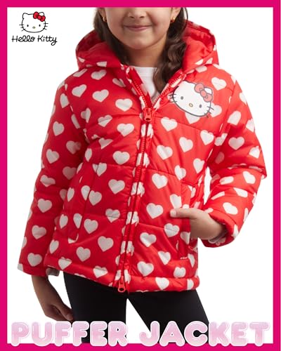 Hello Kitty Girls' Puffer Jacket - Full Zip Up Hooded Puffer Jackets - Outdoor Jackets for Girls (3T-7)2