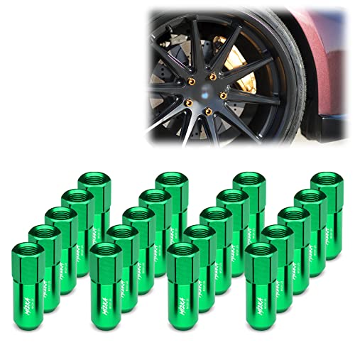 Image of EZAUTO WRAP Green 20 PCS M12x1.25 Lug Nuts 60mm Extended Tuner Aluminum Wheels Rims Cap WN02
