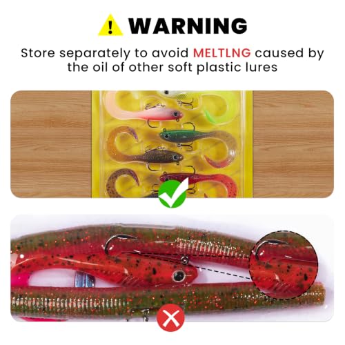 Image of TRUSCEND Duramax TPE Soft Fishing Lures with BKK Hooks, Easy Catch Curly & T-Tail for Trembly Sinking & Vibrating Swim, UV or Glow Effect for All Conditions, Pre-rigged Swimbait for Bass Trout Crappie