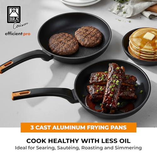 Image of BRA COOKWARE Efficient Pro 2-Piece Nonstick Frying Pan Set | 8+10.2 Inch Cast Aluminum Skillets | 3-Layer Scratch Resistant Coating Frypans | PFOA Free | All Cooktops Pans | Heat-Resistant Handle