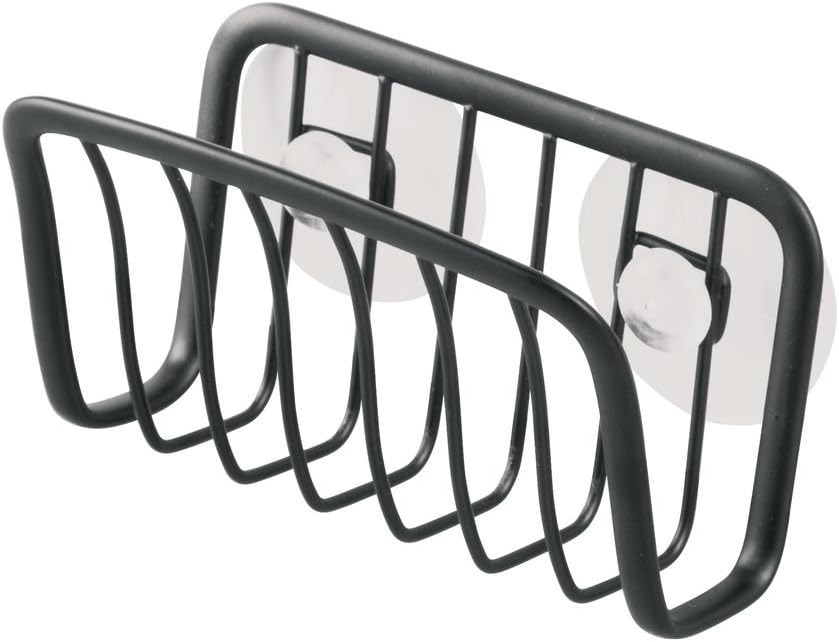 iDesign Axis Sink Sponge Holder, Made of Rustproof coated Metal with Strong Suction Cups. Kitchen Soap Holder, Matte Black