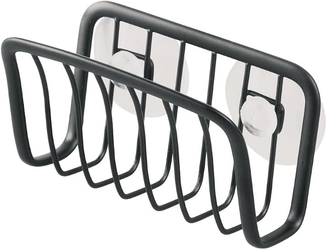 iDesign Axis Sink Sponge Holder, Made of Rustproof coated Metal with Strong Suction Cups. Kitchen Soap Holder, Matte Black
