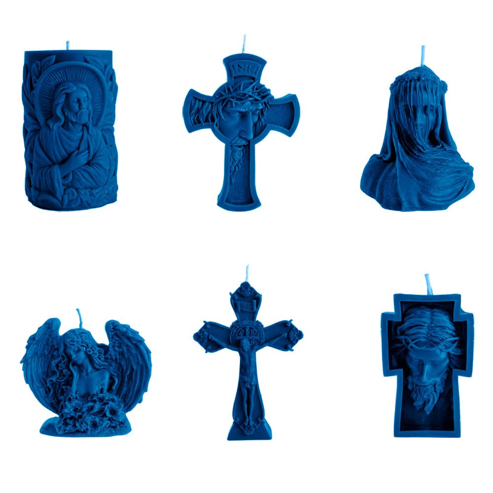 Juego de regalo de velas – 6 velas de cera de abejas hechas a mano, regalo cristiano y espiritual, natural, sin aroma, sostenible y símbolo de fe (azul oscuro)