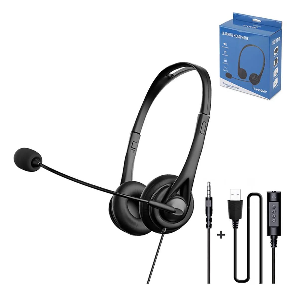 Fone de Ouvido Headset Mono com Microfone | Com Fio, USB, Áudio 3.5mm