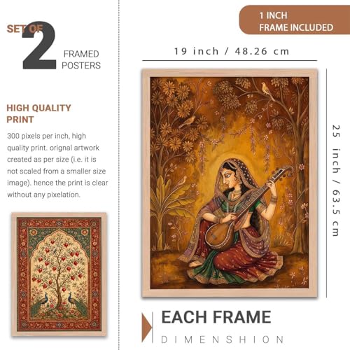 Image of kotart Madhubani Art Wall Painting Traditional Home Decoration With Frame For Living Room Bed Room Hotel Wall Decor Digital Reprint Set of 2 (19X25 INCH)