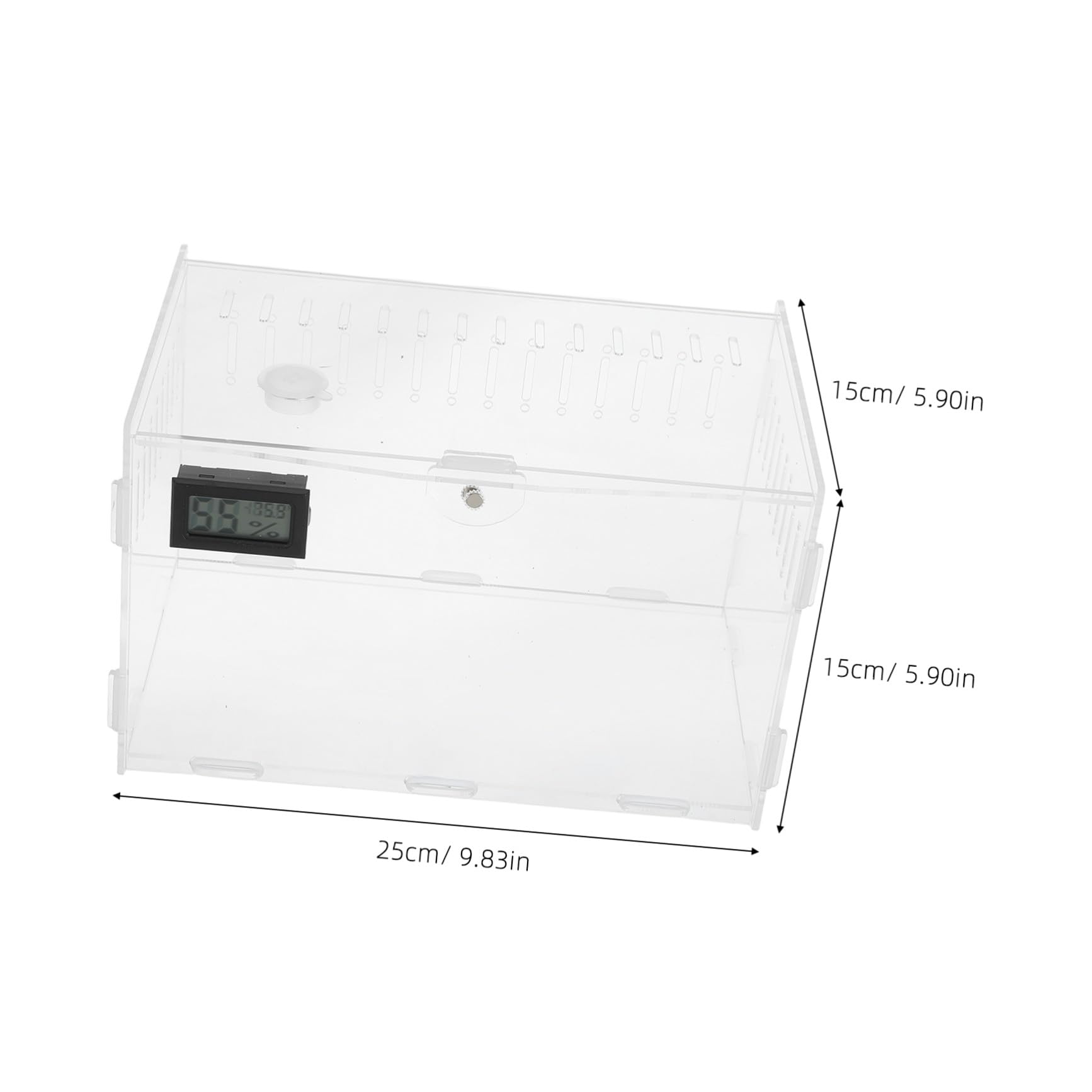 Teca per Rettili in Acrilico con Termometro e Igrometro Digitale | Ventilazione a 360°, Rete Ampia Superiore, Base Inferiore Removibile per Manutenzione Semplice