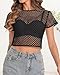 Womens Sheer Mesh Top Fishnet T Shirts Short Sleeve See Through Casual Crop Tops(Black,S)
