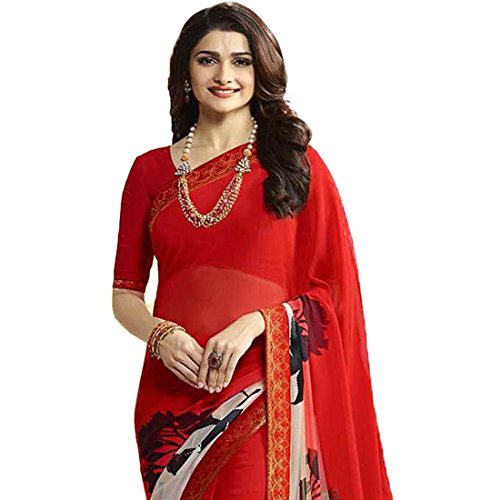 Image of RAJESHWAR FASHION WITH RF Women's Printed Georgette Sarees For Women With Jacquard Work Lace Border & Blouse Piece(Yellow Multicolored Free Size 6.30 Mtr)