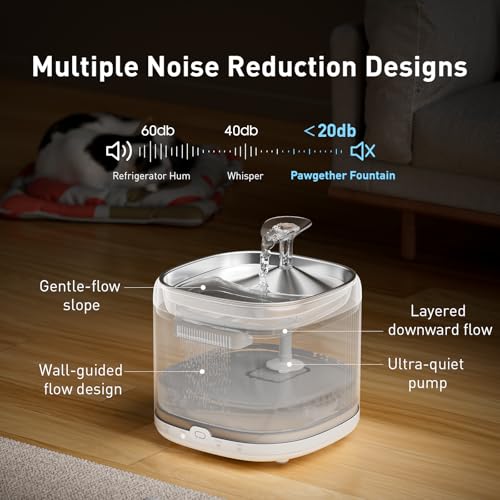 PAWGETHER® Cat Water Fountain, Ultra Quiet Pumpless Pet Water Fountain with Stainless Steel Tray, 67oz/2L Water Fountains for Cats Indoor with 360° Motion Sensor for Cats & Dogs (with Filter) - Image 5