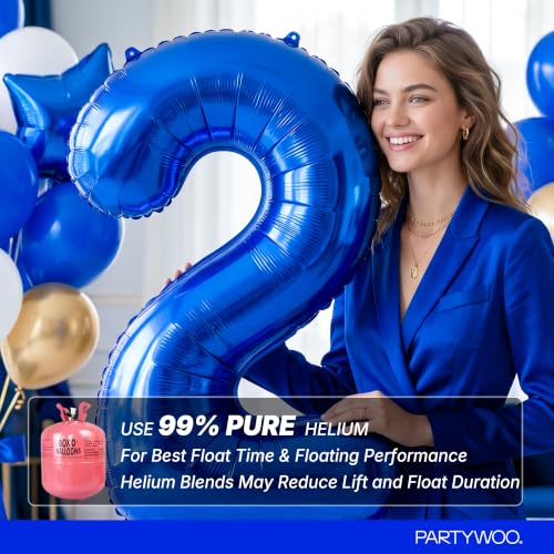 Image of PartyWoo Royal Blue Number 2 Balloon 40 Inch 25pcs Blue Star White Gold