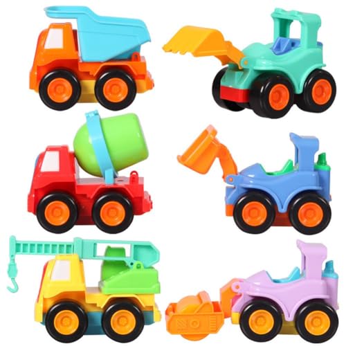 WizToy Construction Toy Cars (3 Month Warranty) for 2,3,4,5 Year Old Boys, Girls Toddlers - Push and Go Construction Truck Toy, Pull Back Vehicles - 6 Pack Gift Set