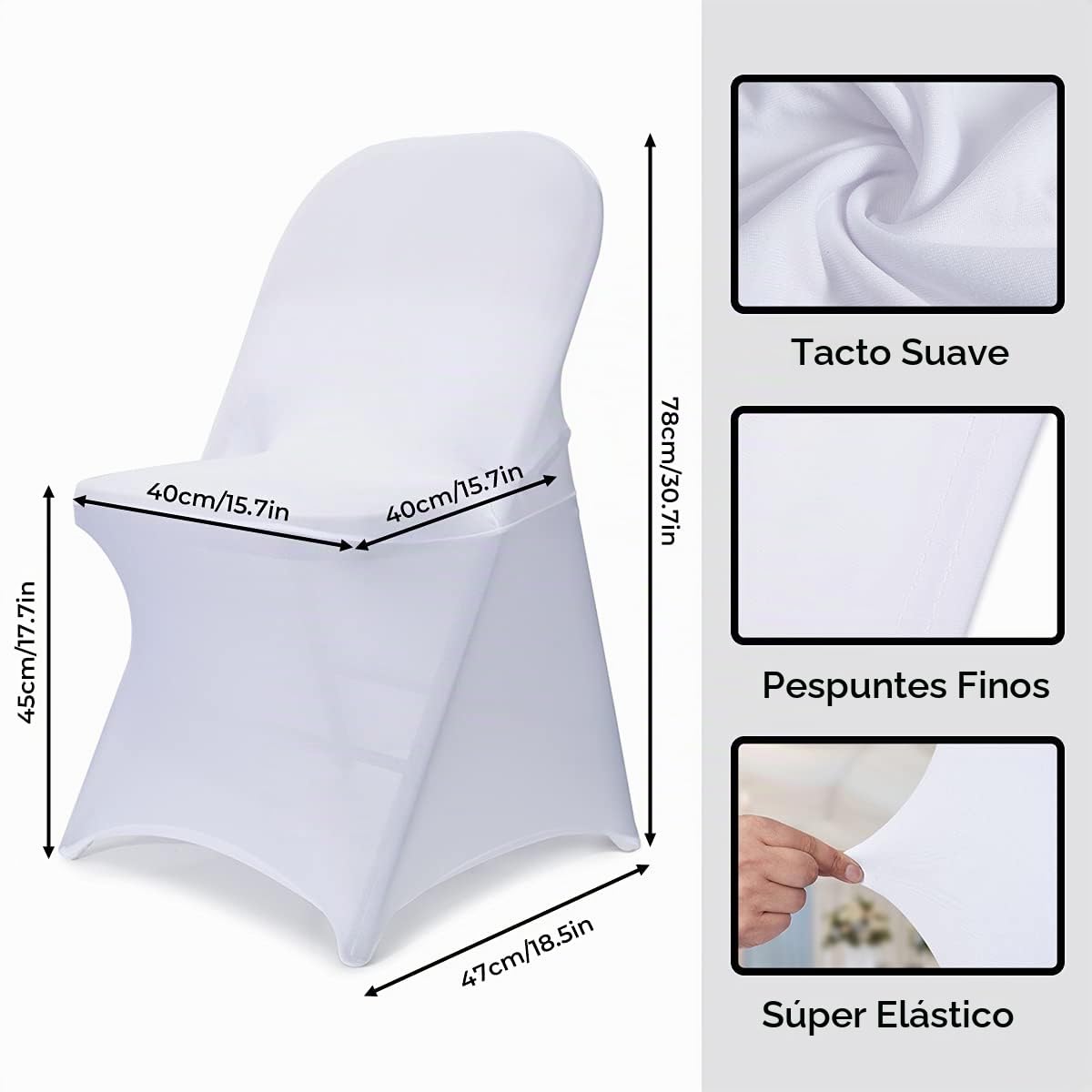 Babenest - Fundas Plegables para sillas de Licra (10 Unidades, universales, elásticas, Lavables), para Bodas, Vacaciones, Banquetes, Fiestas, Celebraciones, 10 Unidades, Color Blanco