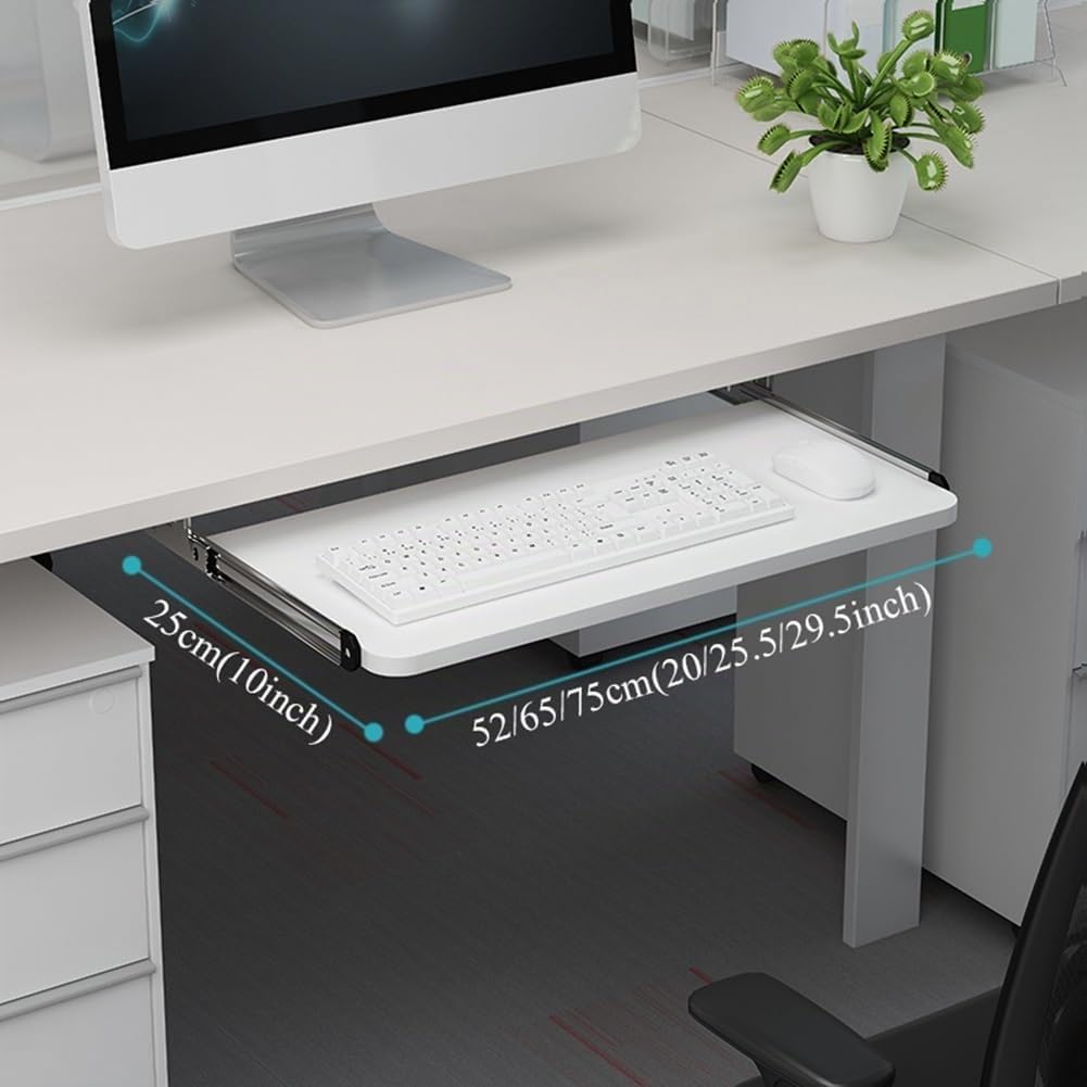Tastaturschublade Unter Dem Schreibtisch, Desktop-Tastaturablage 25cm Breit, Computer-Schublade für Heim und Büro, Weiß (Size : 65x25cm(25.5x10inch))