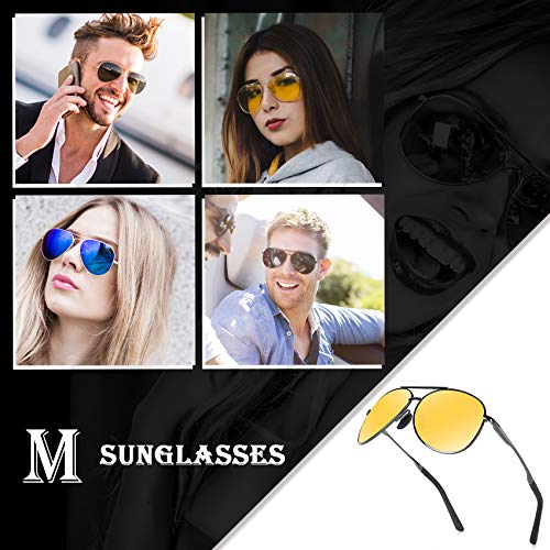 mxnx Aviator Sunglasses for Men Polarized Women UV Protection Lightweight Driving Fishing Sports Unisex glasses MX208 Gun Frame Yellow lens - Thumbnail 3
