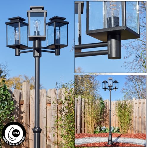HOFSTEIN Kandelaber Dalasjo, Außenwegeleuchte aus Metall/Glas in Schwarz/Klar, Wegeleuchte im Retro/Vintage-Design für Garten, Außenbereich, Hof,...