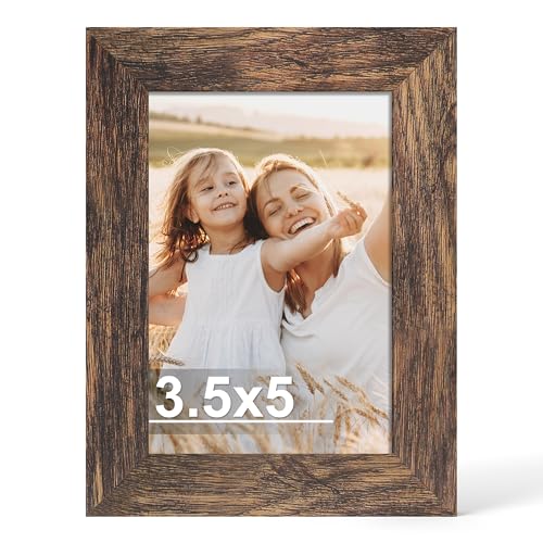 Hongkee 3.5x5 Picture Frame, Real Glass Wood Frame(Rustic Brown, 1 Pack)