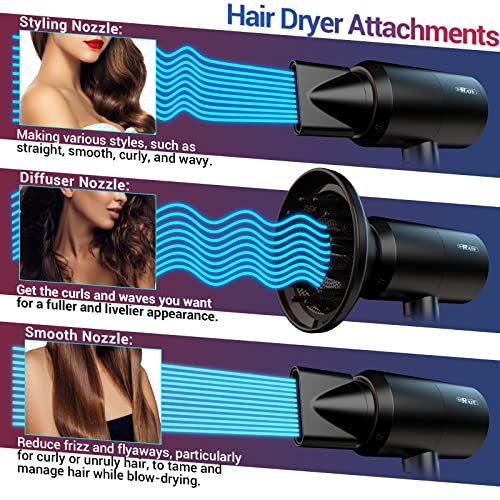 Shrate Hair Dryer With Diffuser And 2 Nozzles-1800W Blow Dryer For Styling And Travel With Negative Ion Technology, Constant Temperature Hair Care, 3 Heat/2 Speed Settings-Ideal For Curly Hair(Black) #TOP2