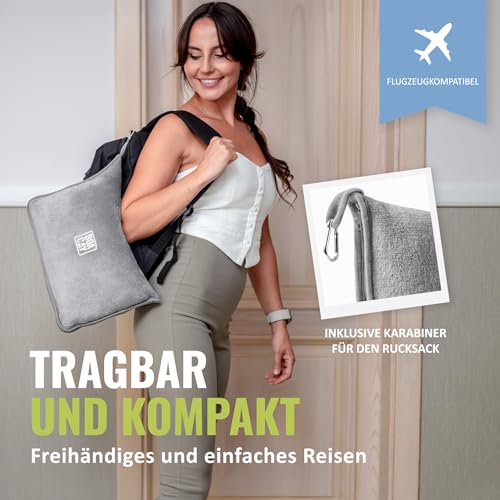 BOACAY Weiche & Warme Reisedecke für Flugzeug & Auto - Unentbehrlich für Lange Flüge für Frauen, Männer, Kinder - Kompaktes Kissen mit Gepäckhülle & Rucksackclip