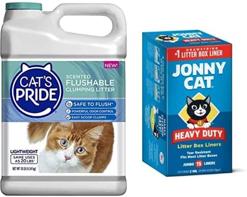 Cat's Pride Litter and Jonny Cat 15 Count Liners Bundle: Flushable Scented Lightweight Clumping 10 Pounds and Heavy Duty Jumbo Tear-Resistant Liners