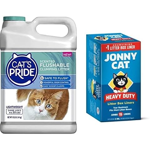 Cat's Pride Litter and Jonny Cat 15 Count Liners Bundle: Flushable Scented Lightweight Clumping 10 Pounds and Heavy Duty Jumbo Tear-Resistant Liners Cover