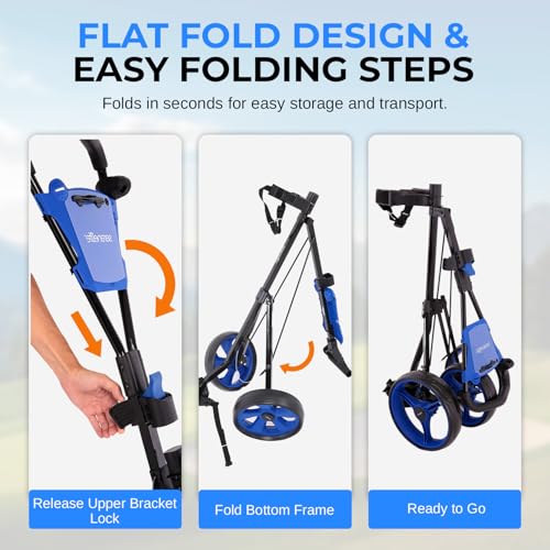 Image of SereneLife Golf Push Pull Cart - Lightweight, Foldable, Bag Holder with Adjustable Handle, Compact Folding Golf Trolley for Travel