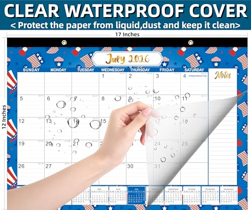 Image of Desk Calendar 2026-2027, Large 18-Month Desk /Wall Calendar, Now Through Dec 2027, 17 inch x 12 inch, Thick Paper, Large Blocks, Plastic Cover, Monthly Calendar for Home School & Office Easy Organizing